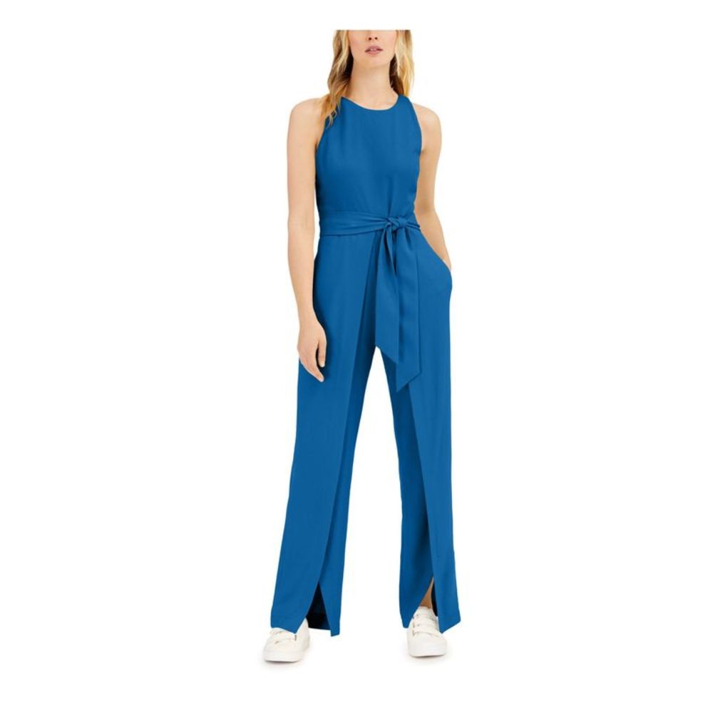 INC DRESS Womens Blue Tie Sleeveless Crew Neck Party Wide Leg Jumpsuit 16
